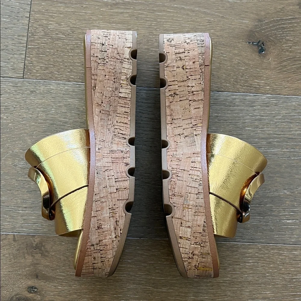 Franco Sarto Gold Metallic Platform Slide Sandals